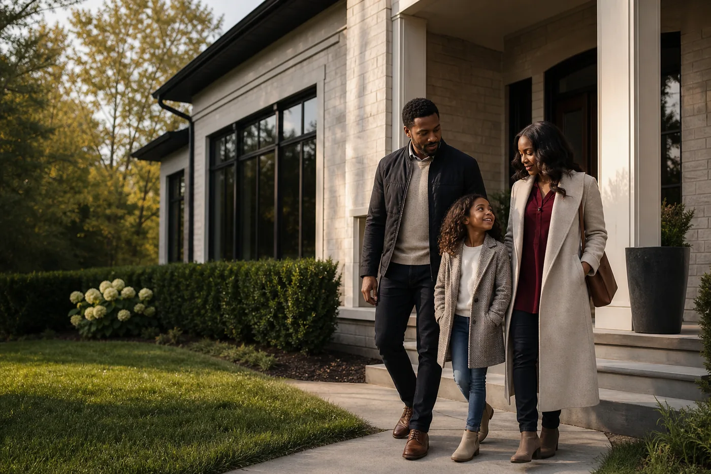 A family outside their home